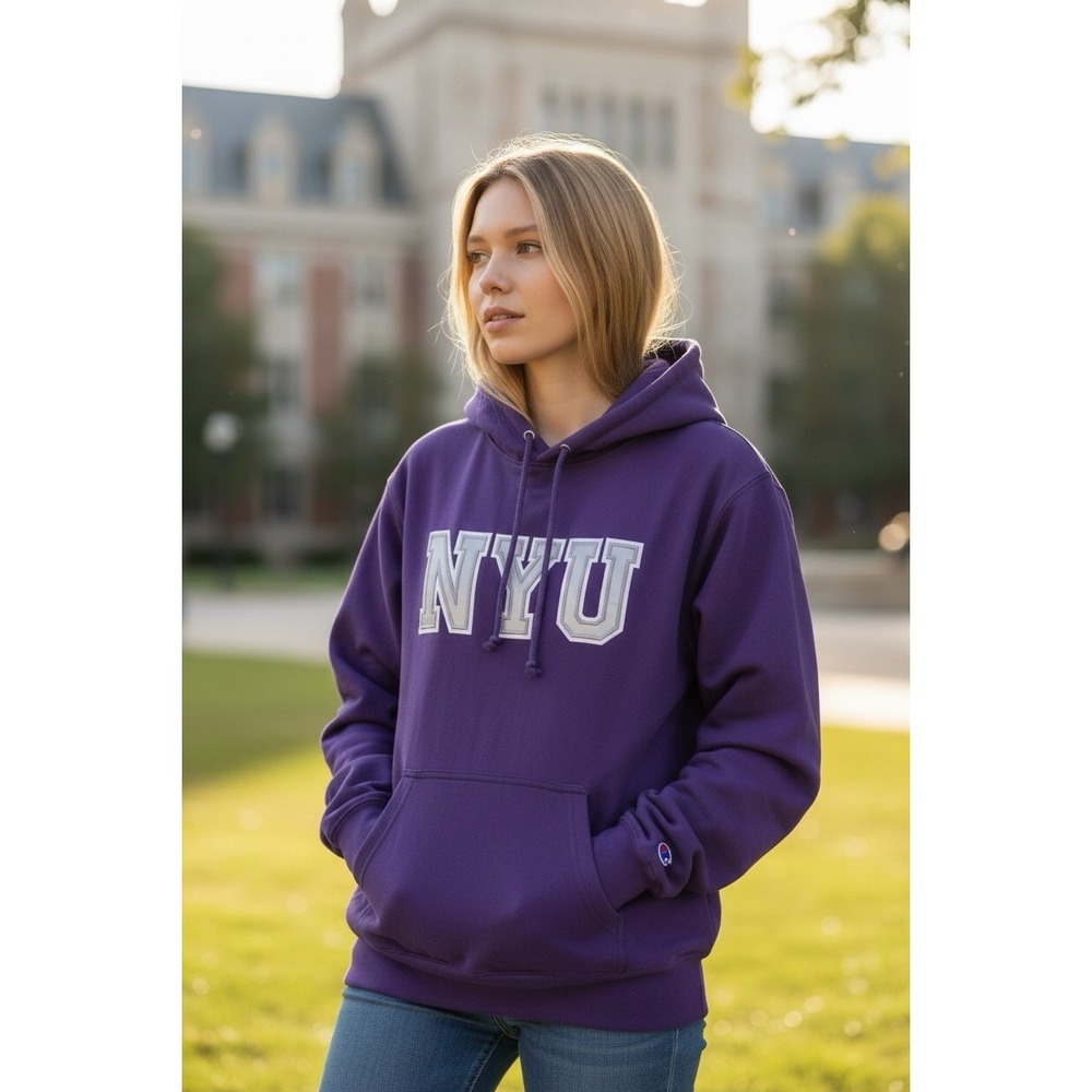 Vintage NYU MV Hoodie Sweater Womens Sz XL New York University Pro Weave Thick